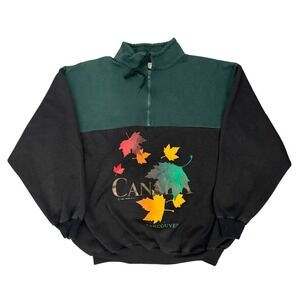 Vintage Cityscape Canada Vancouver Quarter Zip Pullover Sweatshirt Green XL